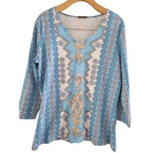 J. McLaughlin blue white Catalina cloth top size XL Preppy Coastal Nautical